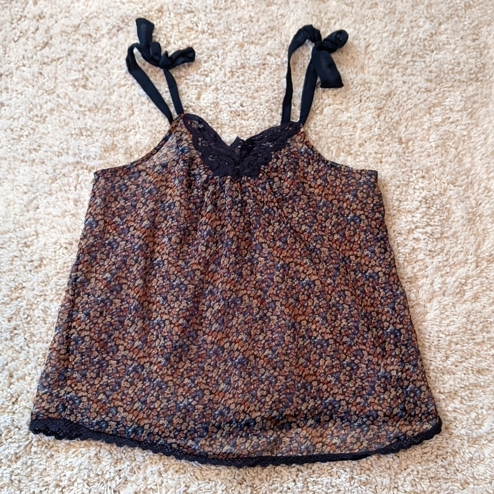 Vanilla Star Sheer Floral Boho Top Large